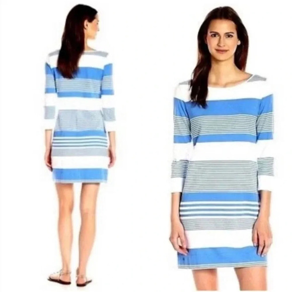 Lilly Pulitzer Dresses & Skirts - Lilly Pulitzer Marlowe Pima Cotton Dress Women S Blue White Striped 3/4 Sleeve